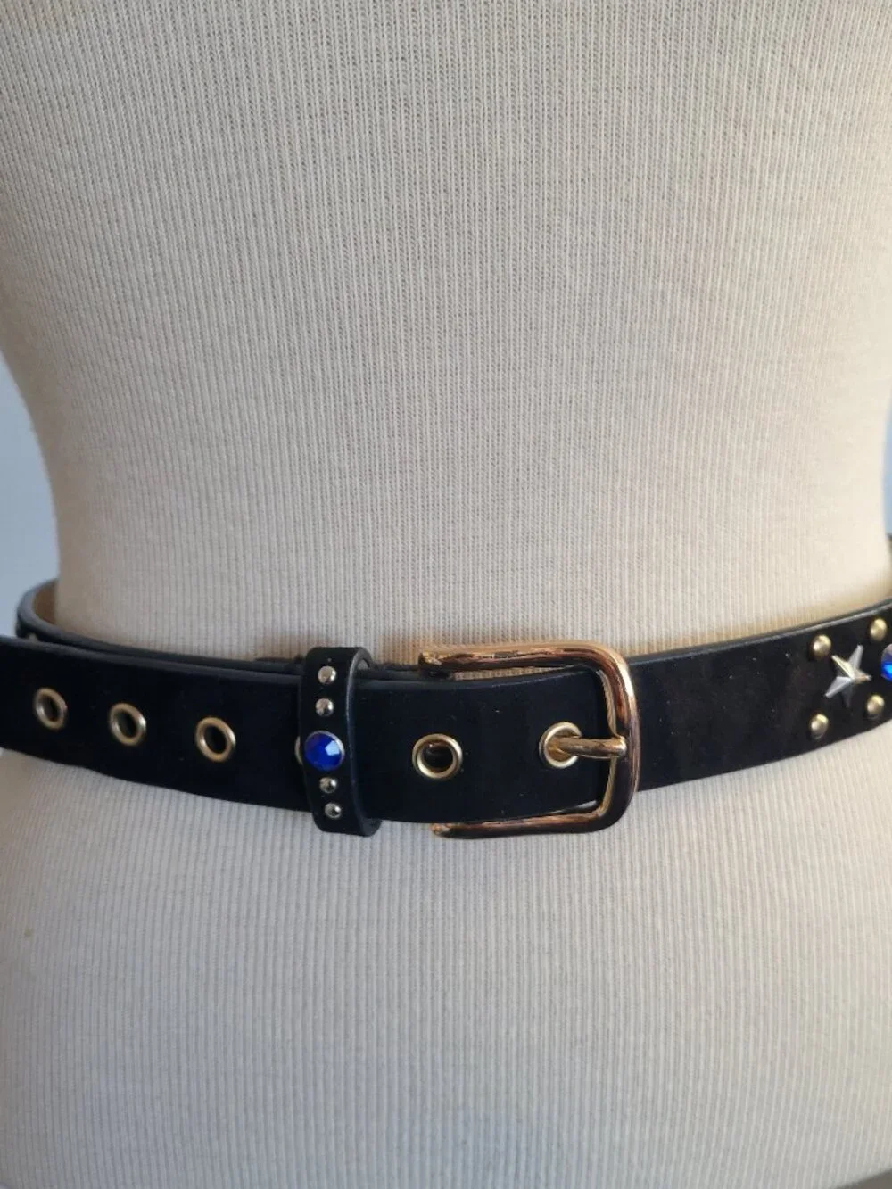 Rhinestone Star-Studded Black Velvet Metal Disco Glam Rocker Belt (Size: S/M)